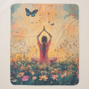 Sunset Meadow Meditation with Butterflies (1) Sherpa Blanket