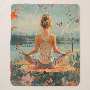 Sunset Meadow Meditation with Butterflies (2) Sherpa Blanket