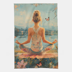 Sunset Meadow Meditation with Butterflies (2) Tea Towel