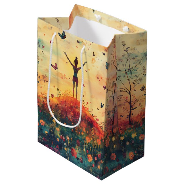 Sunset Meadow Meditation with Butterflies (4) Medium Gift Bag (Front Angled)