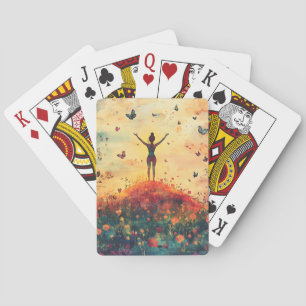 Sunset Meadow Meditation with Butterflies (4) Playing Cards