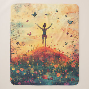Sunset Meadow Meditation with Butterflies (4) Sherpa Blanket