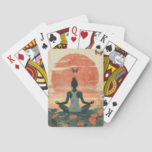 Sunset Meadow Meditation with Butterflies (5) Playing Cards