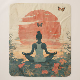 Sunset Meadow Meditation with Butterflies (5) Sherpa Blanket