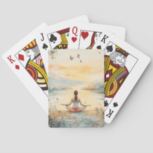 Sunset Meadow Meditation with Butterflies (6) Playing Cards
