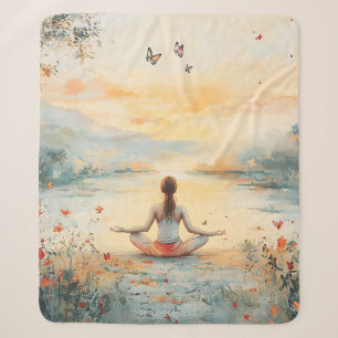 Sunset Meadow Meditation with Butterflies (6) Sherpa Blanket