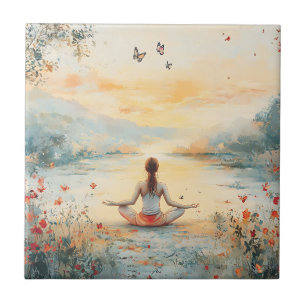 Sunset Meadow Meditation with Butterflies (6) Tile