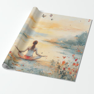 Sunset Meadow Meditation with Butterflies (6) Wrapping Paper