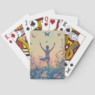Sunset Meadow Meditation with Butterflies (7) Playing Cards