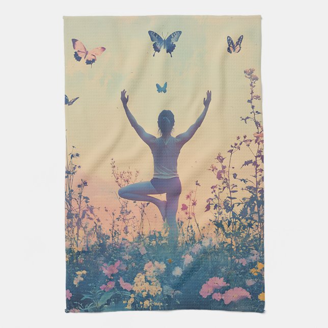 Sunset Meadow Meditation with Butterflies (7) Tea Towel (Vertical)