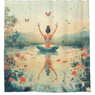 Sunset Meadow Meditation with Butterflies (8) Shower Curtain