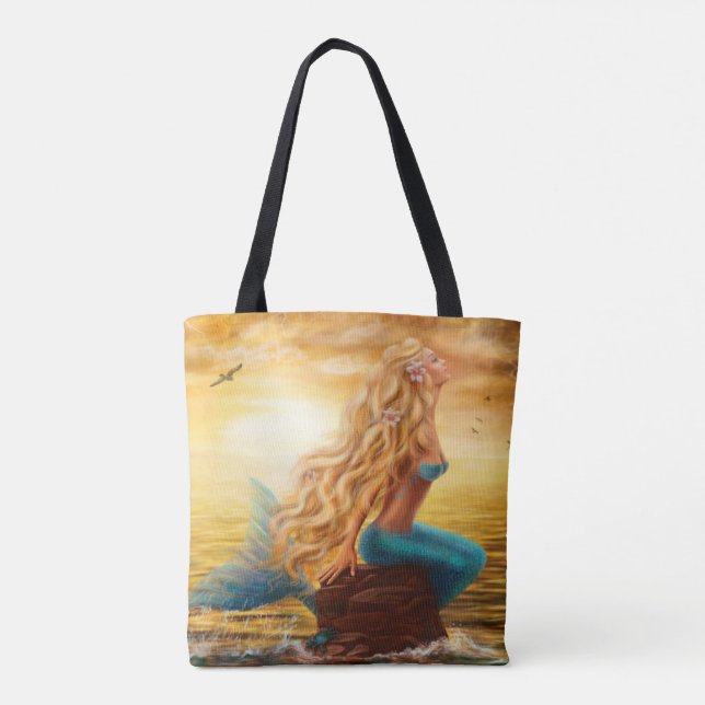 Sunset mermaid painting tote bag (Back)