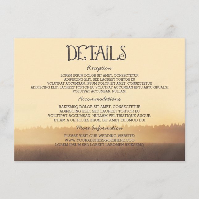 Sunset Misty Evening Wedding Guest Information Enclosure Card (Front)