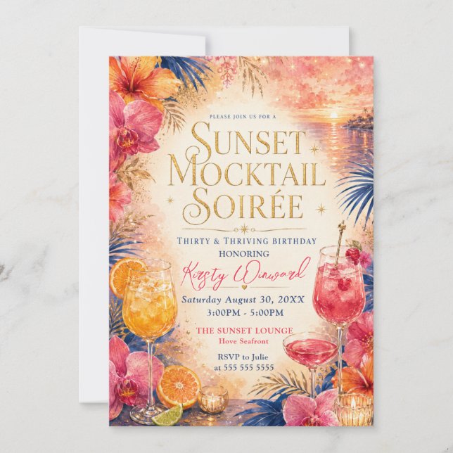 Sunset Mocktail Soirée 30th Birthday Invitation (Front)