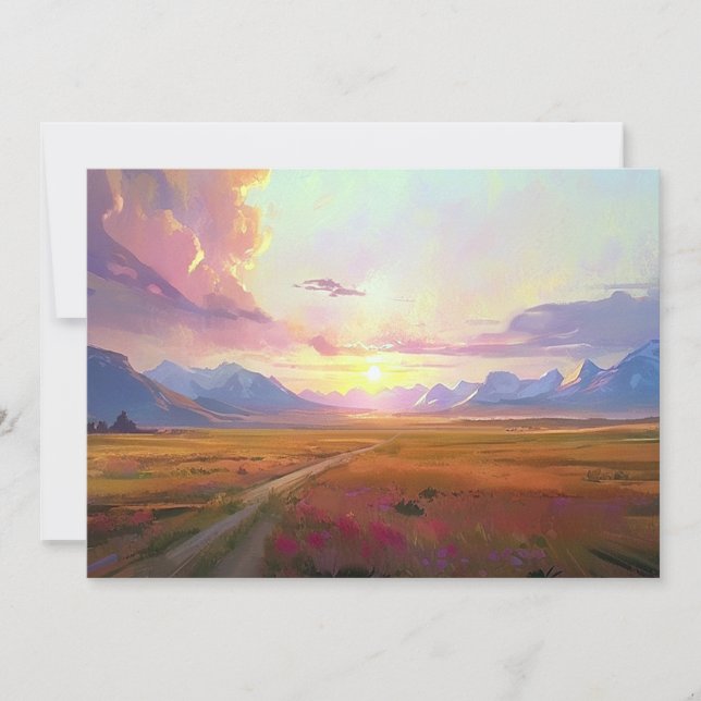Sunset Montana Big Sky Sunset Painting Foothills  Holiday Card (Front)