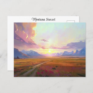 Sunset Montana Big Sky Sunset Painting Foothills  Postcard
