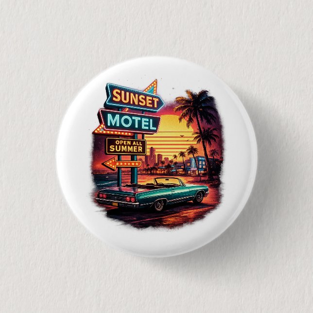 Sunset Motel Open All Night Retro Design 3 Cm Round Badge (Front)