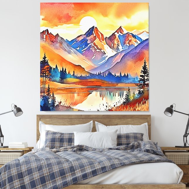 Sunset Mountain Art Design Canvas Print (Insitu(Bedroom))