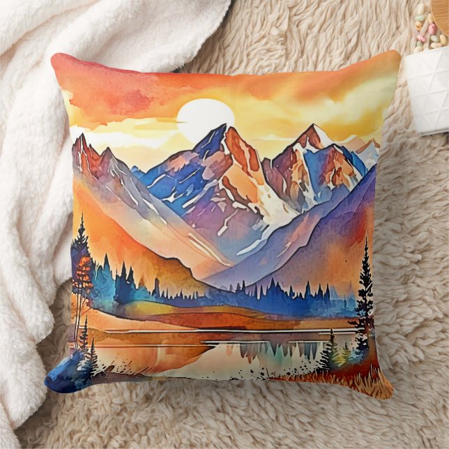 Sunset Mountain Art Design Cushion (Blanket)