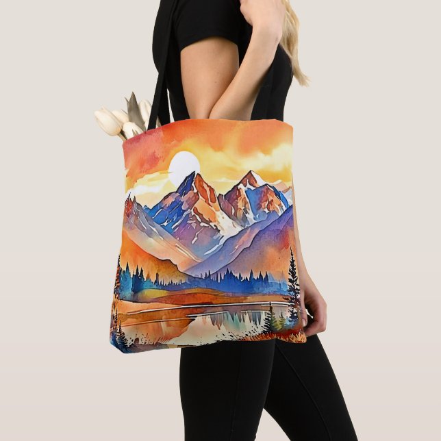 Sunset Mountain Art Design Tote Bag (Close Up)