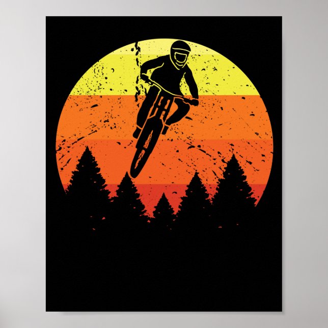 Sunset mountain bike downhill terrain cyclist poster (Front)