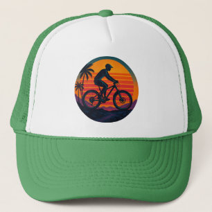 Sunset Mountain Biker Retro Art Trucker Hat