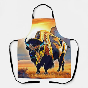 Sunset Mountain Bison Art Design Apron