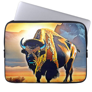 Sunset Mountain Bison Art Design Laptop Sleeve