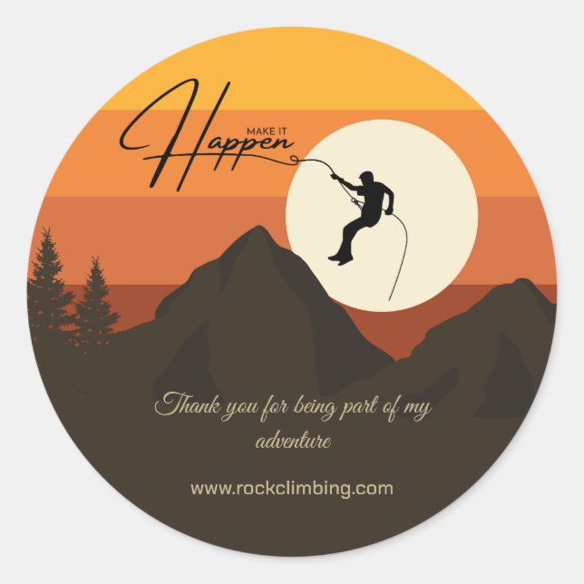 Sunset Mountain Climbing Thank You Adventure Classic Round Sticker (Front)