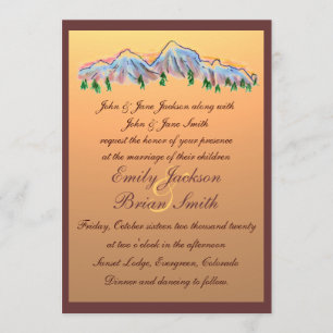 Sunset mountain design autumn wedding invitations