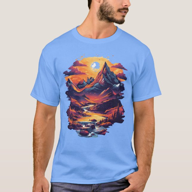 Sunset Mountain Escape Graphic T-Shirt (Front)
