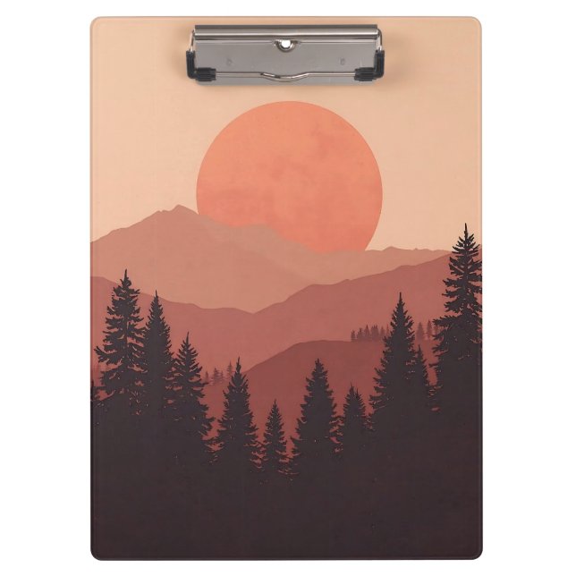 Sunset Mountain Forest Nature Illustration Clipboard (Front)