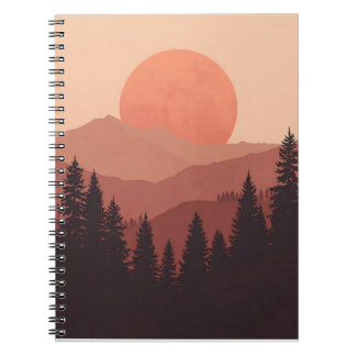 Sunset Mountain Forest Nature Illustration Notebook