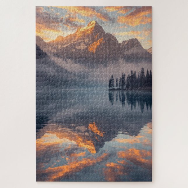 Sunset Mountain Lake Jigsaw Puzzle (Vertical)
