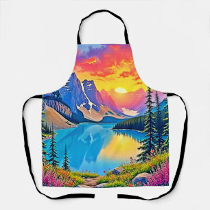 Sunset Mountain Lake Majesty Art Apron