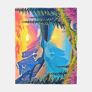 Sunset Mountain Lake Majesty Art Fleece Blanket