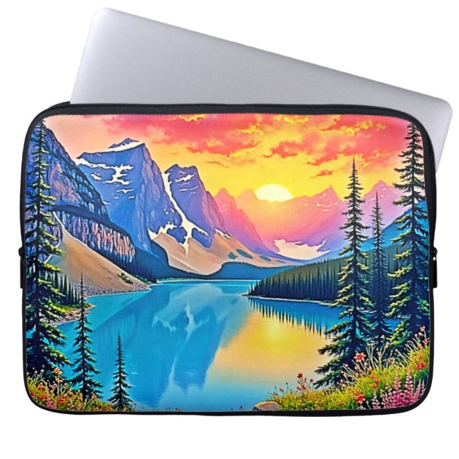 Sunset Mountain Lake Majesty Art Laptop Sleeve (Front)