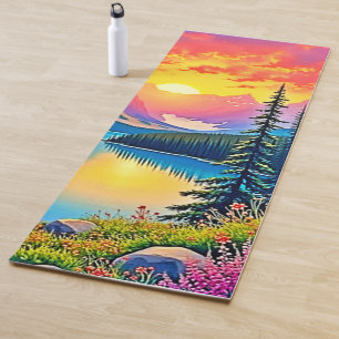 Sunset Mountain Lake Majesty Art Yoga Mat