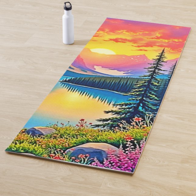 Sunset Mountain Lake Majesty Art Yoga Mat (In Situ)