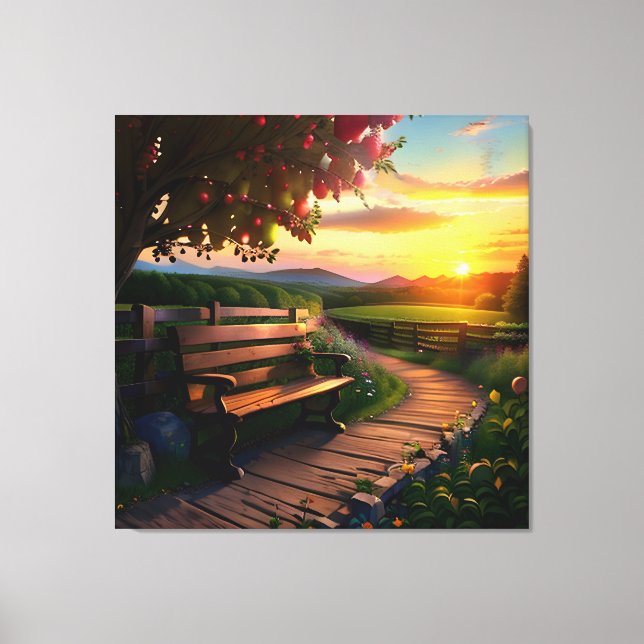 Sunset Mountain Landscape with Apple and Path Canvas Print (Front)