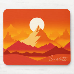 Sunset Mountain Peaks Landscape Illustration Mouse Mat