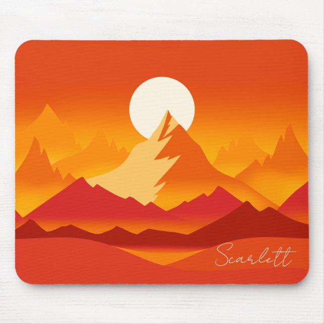 Sunset Mountain Peaks Landscape Illustration Mouse Mat (Front)