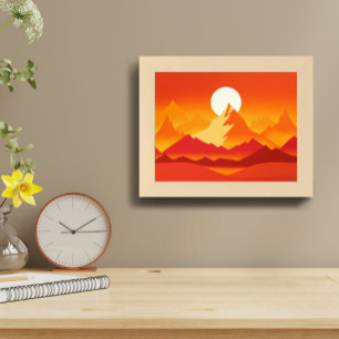 Sunset Mountain Peaks Landscape Illustration Poster