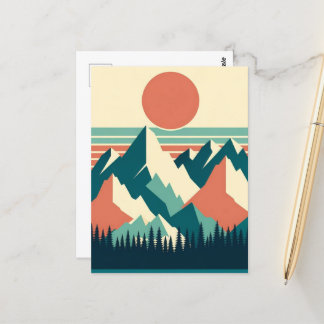 Sunset Mountain Peaks Retro Postcard