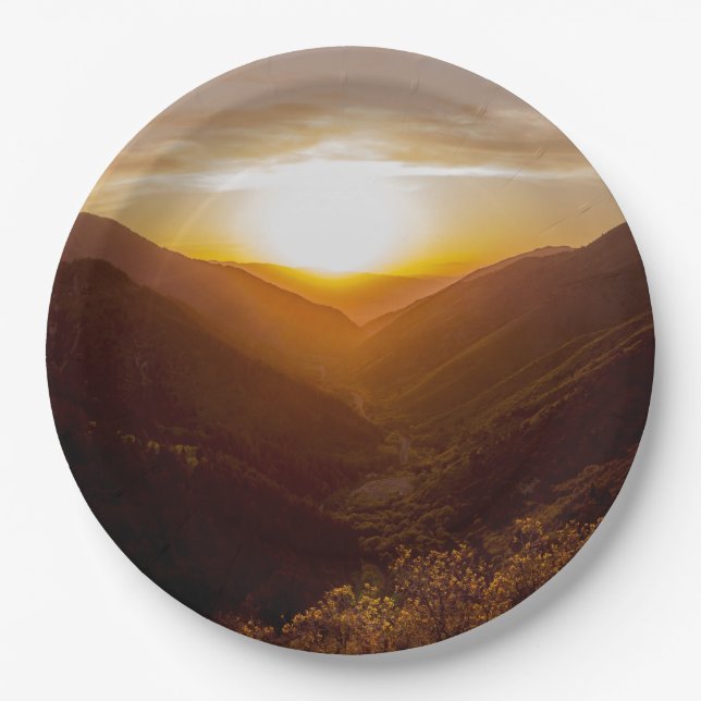 Sunset Mountain Photo Paper Plate (Front)