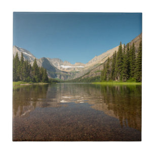 Sunset Mountain Reflection   Glacier National Park Tile