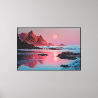 Sunset Mountain Seascape Painting – Abstract Art Canvas Print