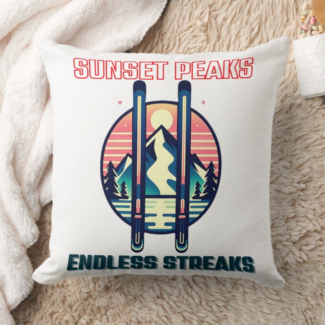 Sunset Mountain Ski Adventure Cushion (Blanket)