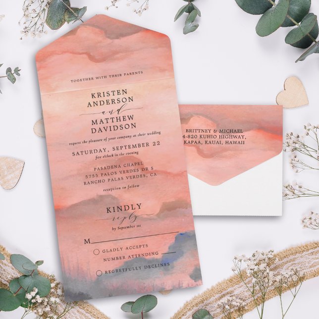 Sunset Mountain Watercolor Wedding All In One Invitation (Creator Uploaded)