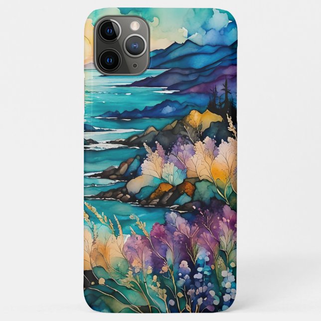 Sunset Mountain Wildflowers over water Case-Mate iPhone Case (Back)